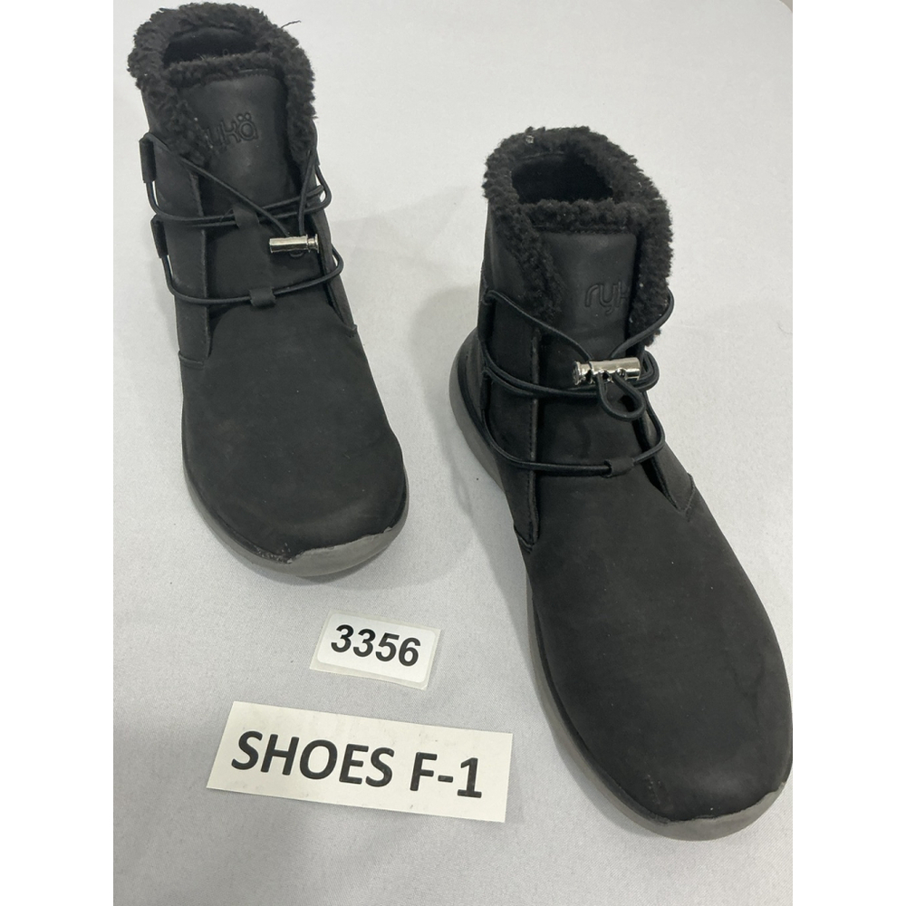 Womans Ryka Evie Exotic Memory Foam 9.5 W Black Lace Up Flat Ankle Boots
